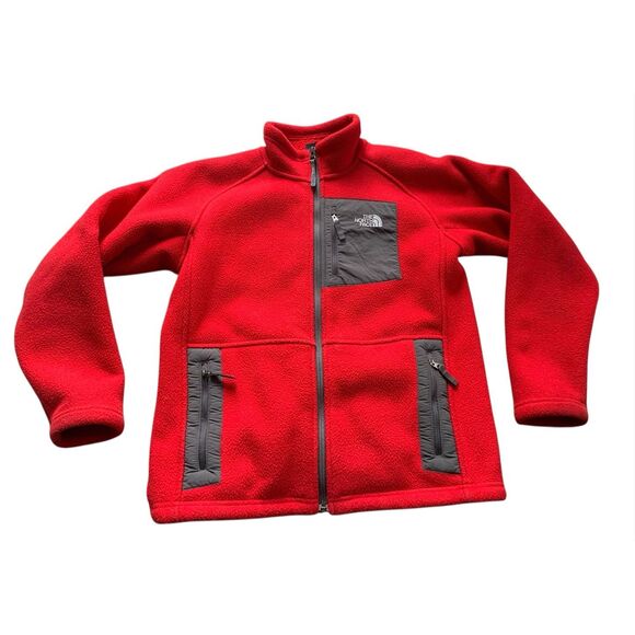 The North Face SPELL OUT DENALI RED Fleece JACKET COAT Boys L - Picture 1 of 9